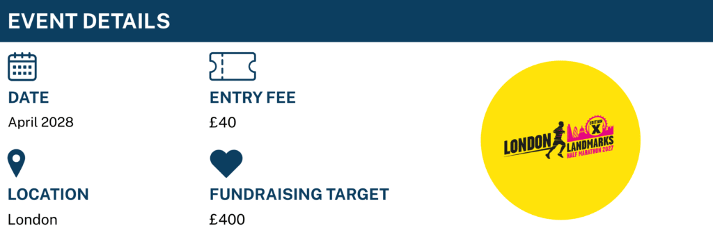 Event Details: Date - April 2028. Entry Fee £40. Location - London. Fundraising Target - £400