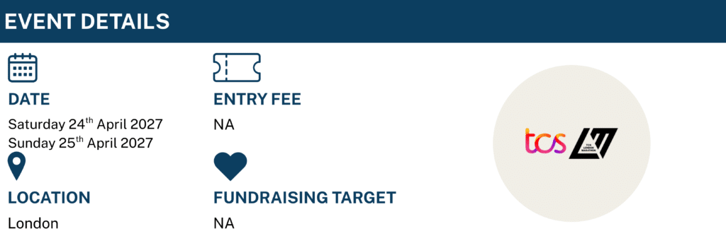 Event details: date - saturday 24th april 2027 and Sunday 25th April 2027. Entry Fee - N.A. Location - London. Fundraising Target - N.A