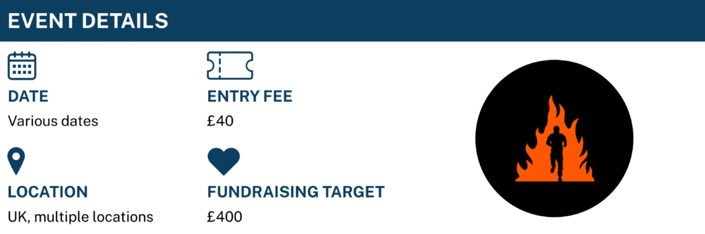 Event Details. date: various dates. entry fee: £40. location: UK, multiple locations. fundraising target: £400.